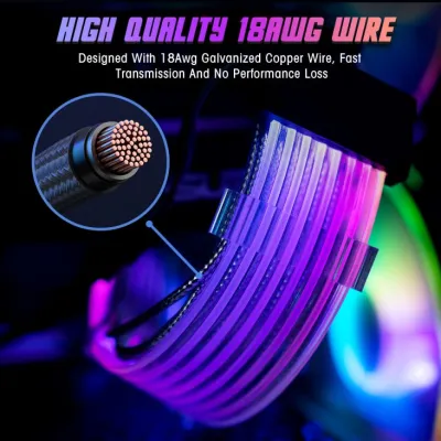 AsiaHorse 24Pin ARGB PSU Extension Cable - Black - 24PIN RGB DUAL SR BLK — 5