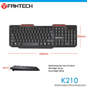 Fantech K210 USB Multimedia Membrane Office Keyboard - Fantech K210 — 4