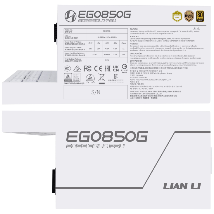Lian li Edge 850 (80 Plus Gold) Power Supply White - G9P.EG0850G.W000.UK — 2