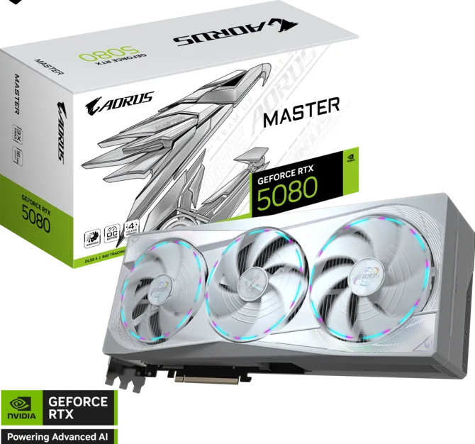 GIGABYTE AORUS GeForce RTX 5080 MASTER ICE Graphics Card, 16GB GDDR7 256-Bit Memory, 2805 MHz Core Clock, 30 Gbps Memory Clock, 10752 CUDA Cores, PCI-Express 5.0, White- GV-N5080AORUSMICE-16GD