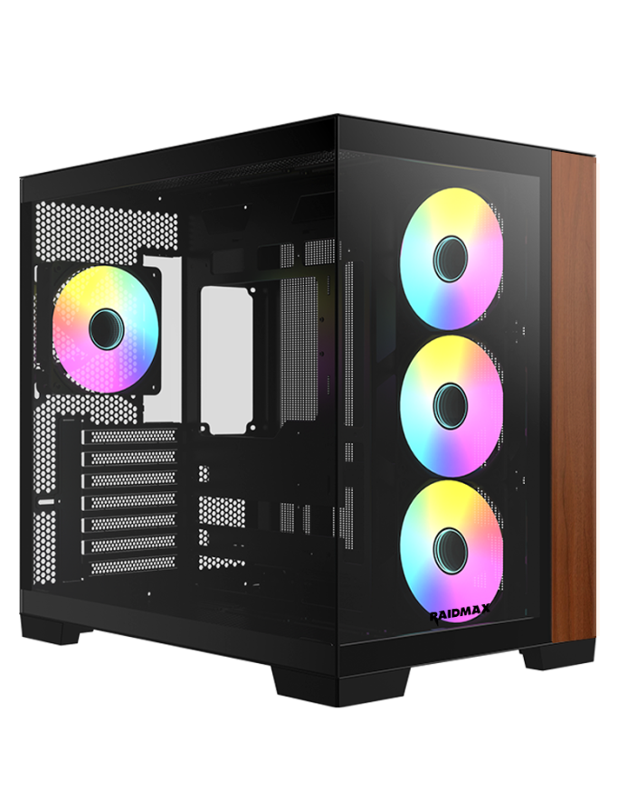 RAIDMAX Infinita Series I610 Dual Chamber ATX Gaming Wood Case - Black - i610WBF