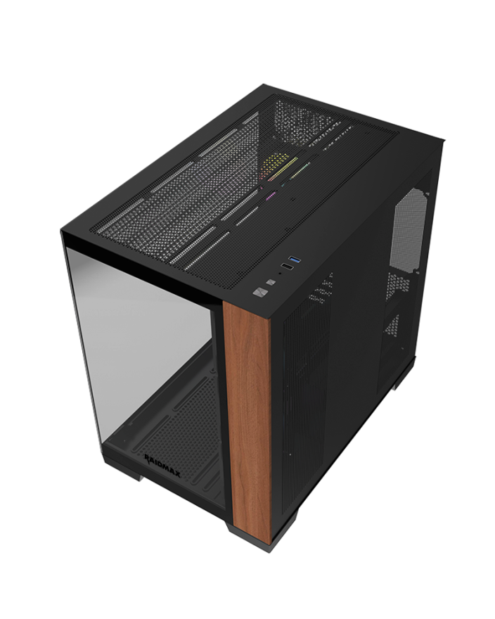RAIDMAX Infinita Series I610 Dual Chamber ATX Gaming Wood Case - Black - i610WBF — 4
