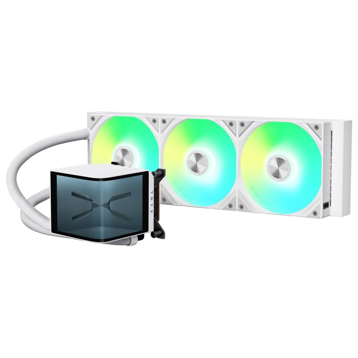 Tryx Panorama ARGB 360 Liquid CPU Cooler, 6.5" AMOLED L-Shaped Display SETEK 8th Generation V2 Water Pump - White - L-P360A-AS3M-G1W