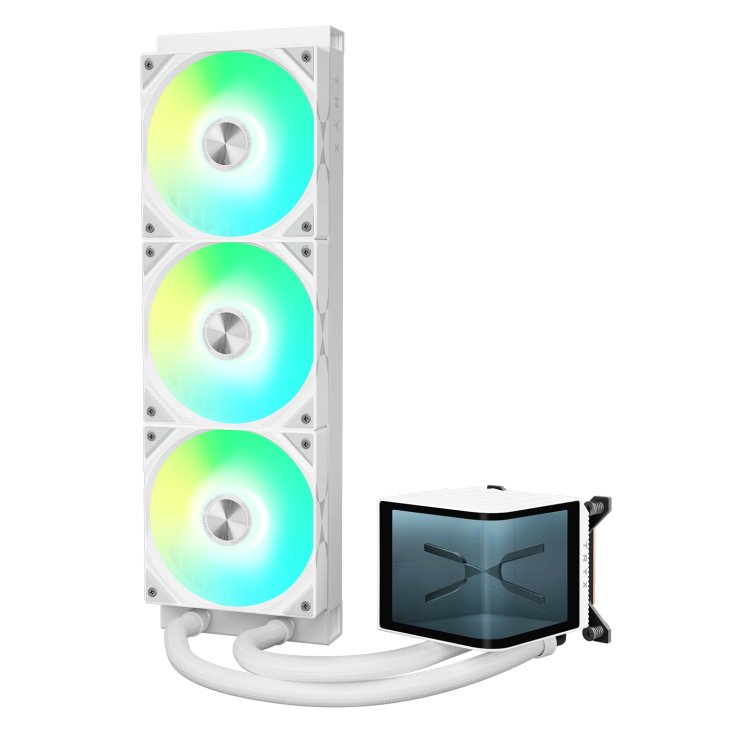 Tryx Panorama ARGB 360 Liquid CPU Cooler, 6.5" AMOLED L-Shaped Display SETEK 8th Generation V2 Water Pump - White - L-P360A-AS3M-G1W — 2