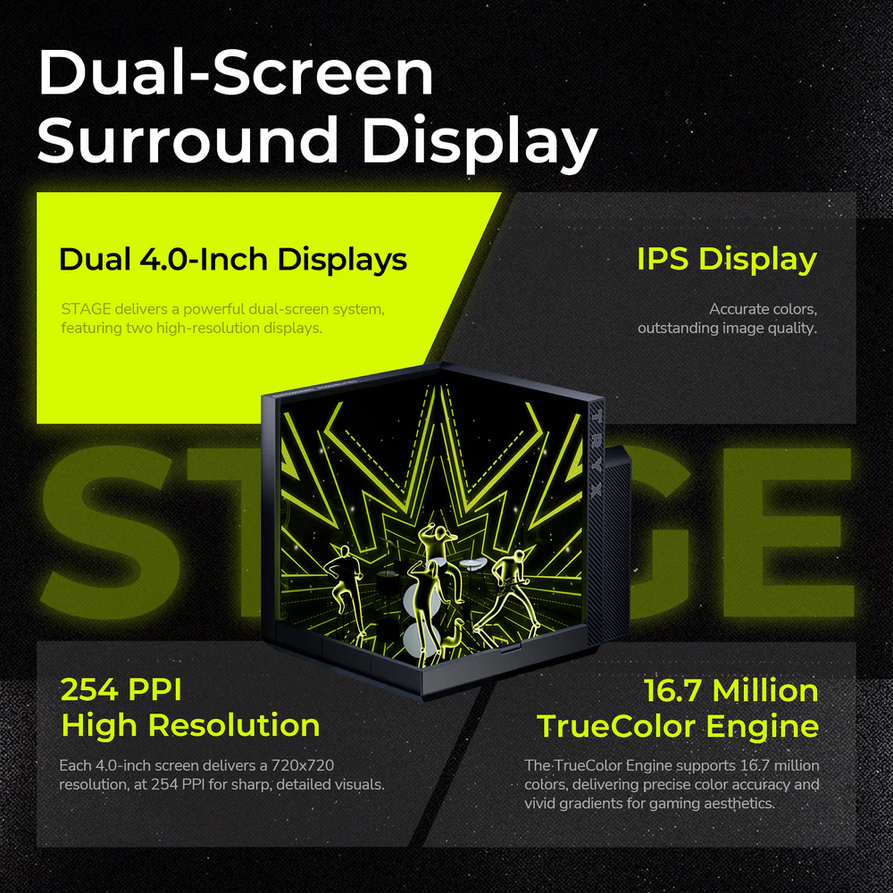 TRYX Stage 360 ARGB 360mm AIO Liquid CPU Cooler, Dual 4-inch IPS Display, Asetek 7th Gen V2 Pump, 280W TDP, 65.64 CFM High Airflow ARGB Gaming Cooler, Black - L-S360A-DM3M-G0K — 7