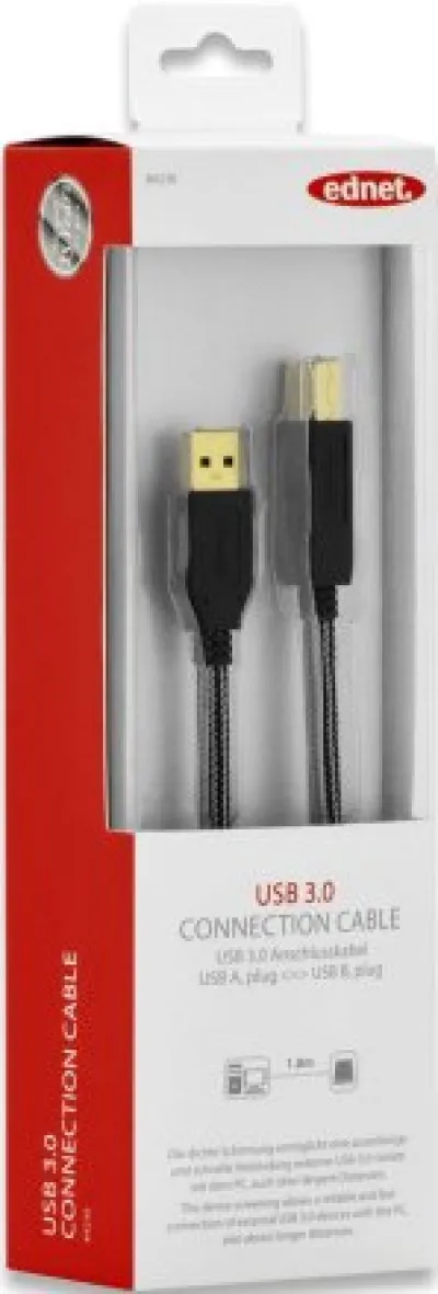 Ednet USB 3.0 1.8m Connection Cable - Type A Male to Type B Male - Black - 84230 — 2