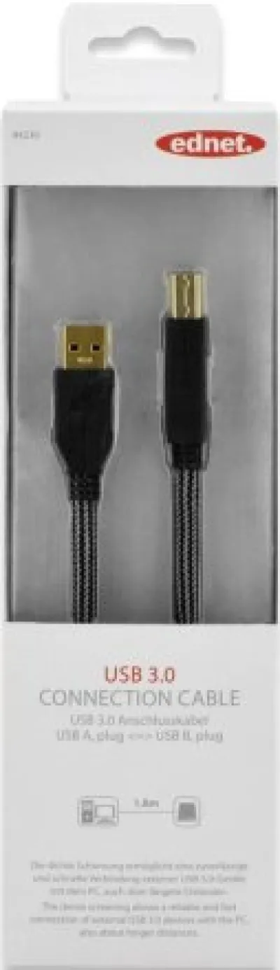 Ednet USB 3.0 1.8m Connection Cable - Type A Male to Type B Male - Black - 84230 — 3