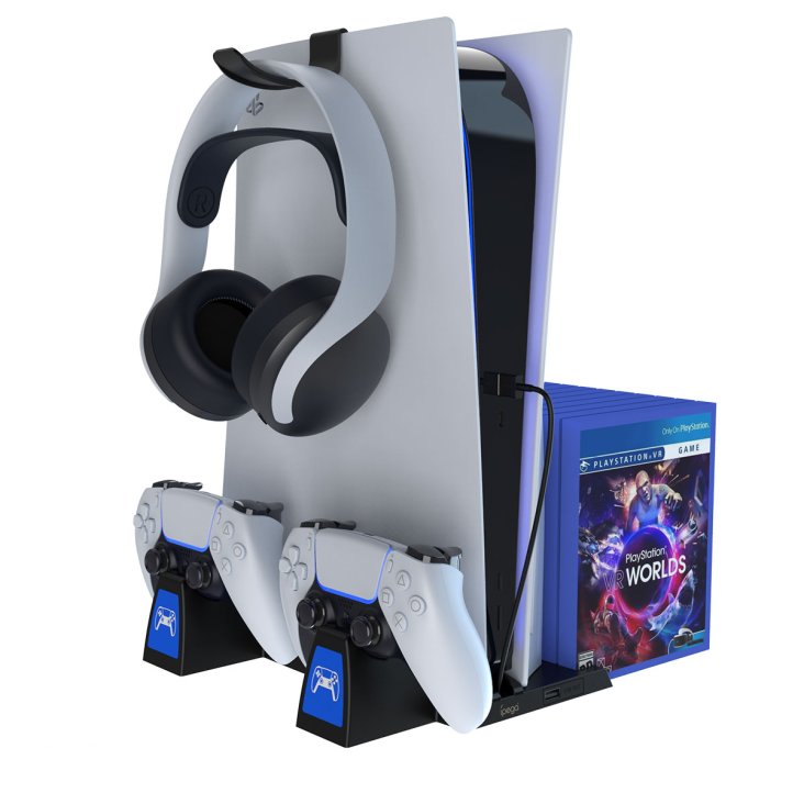 Ipega PS5 Multi-function Vertical Stand - Charging Dock, Headphone Stand, Disc Storage - Black - PG-P5009