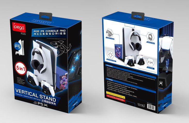 Ipega PS5 Vertical Stand and Controller Charging Station with Disc Storage - Black - PG-P5023 — 4