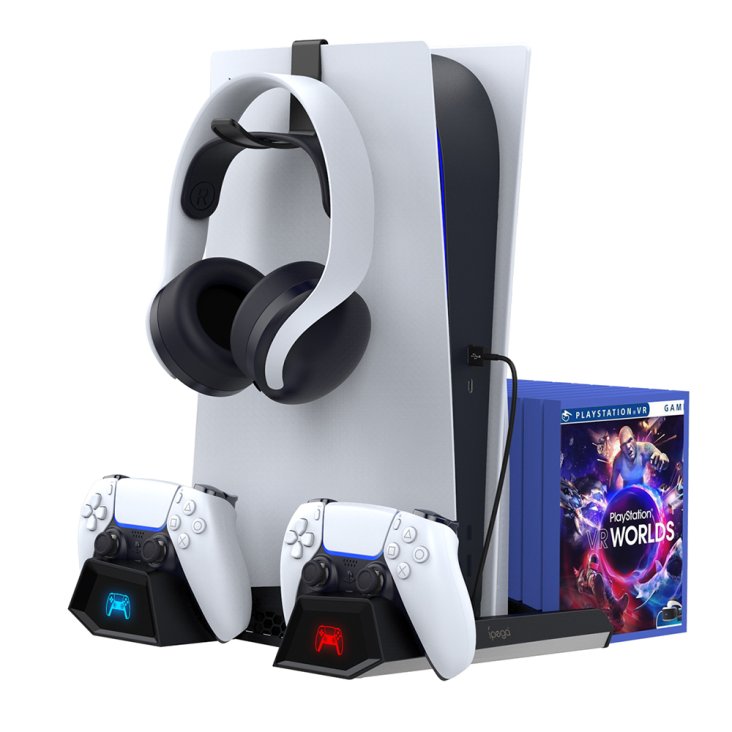 Ipega PS5 Vertical Stand and Controller Charging Station with Disc Storage - Black - PG-P5023 — 5