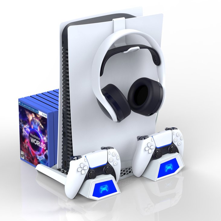 Ipega PS5 Vertical Stand and Controller Charging Station with Disc Storage - White - PG-P5023A