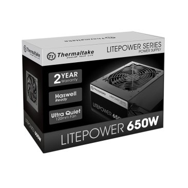 Thermaltake Litepower 650W Power Supply, Non Modular, ATX 2.3 & EPS, Active-PFC, PSU, 12cm, 80PLUS Black