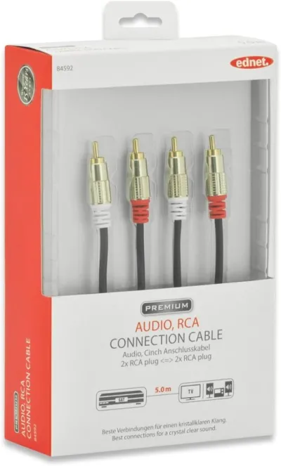Ednet Audio Stereo Connection Cable - 2xRCA M/M, 5.0m - 84592 — 3