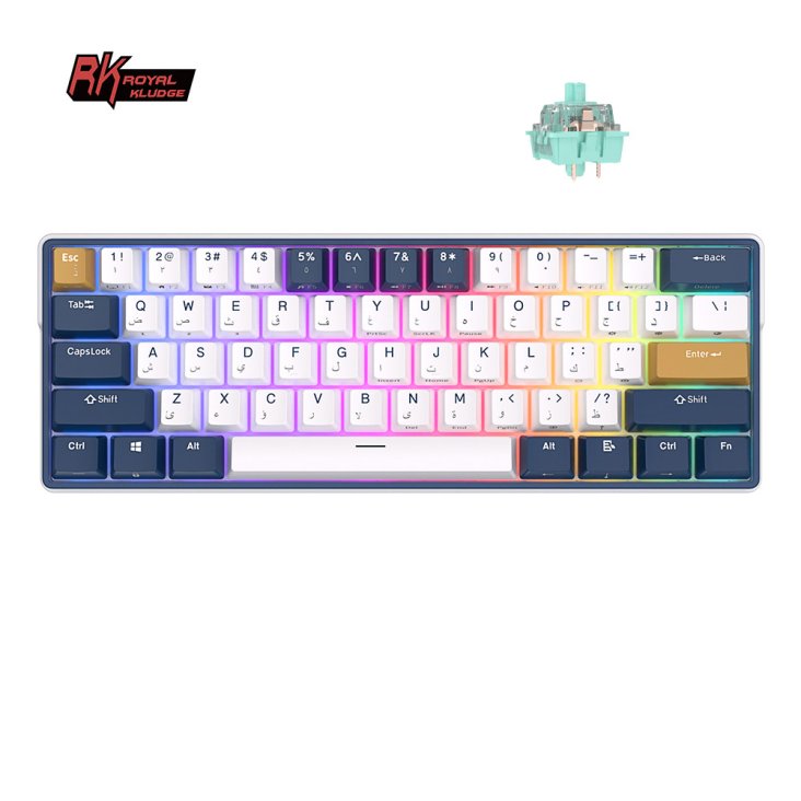 Royal Kludge RK61 Plus Wireless RGB Mechanical Keyboard - Sky Cyan Switch, Eng/Ara, Klein Blue - RK61 PLUS - KL BLU/SKYCYN