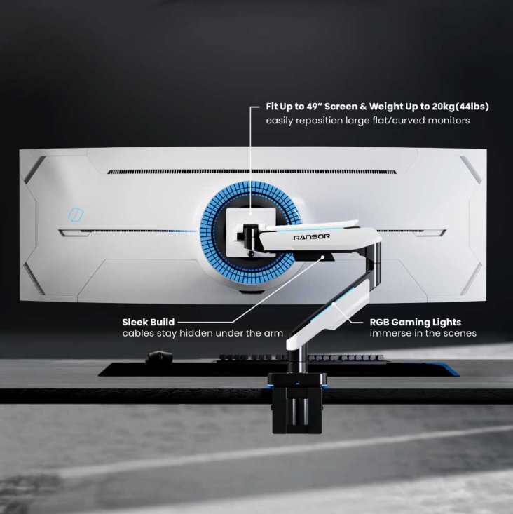 RANSOR® Hecaton V2 Pro RGB Single Monitor Arm - RNSR-ARM-HV21P-01 — 2