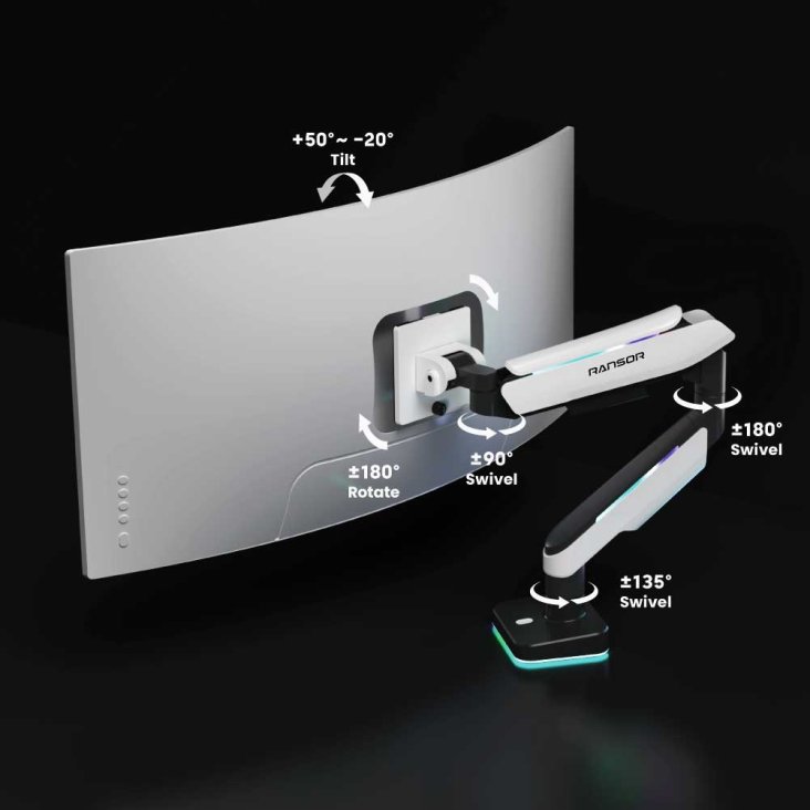 RANSOR® Hecaton V2 Pro RGB Single Monitor Arm - RNSR-ARM-HV21P-01 — 3