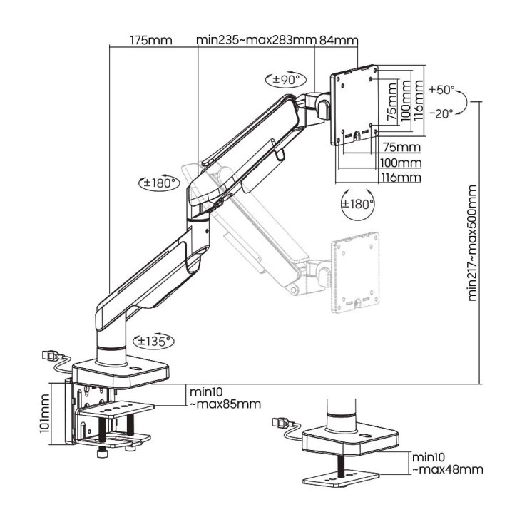 RANSOR® Hecaton V2 Pro RGB Single Monitor Arm - RNSR-ARM-HV21P-01 — 7
