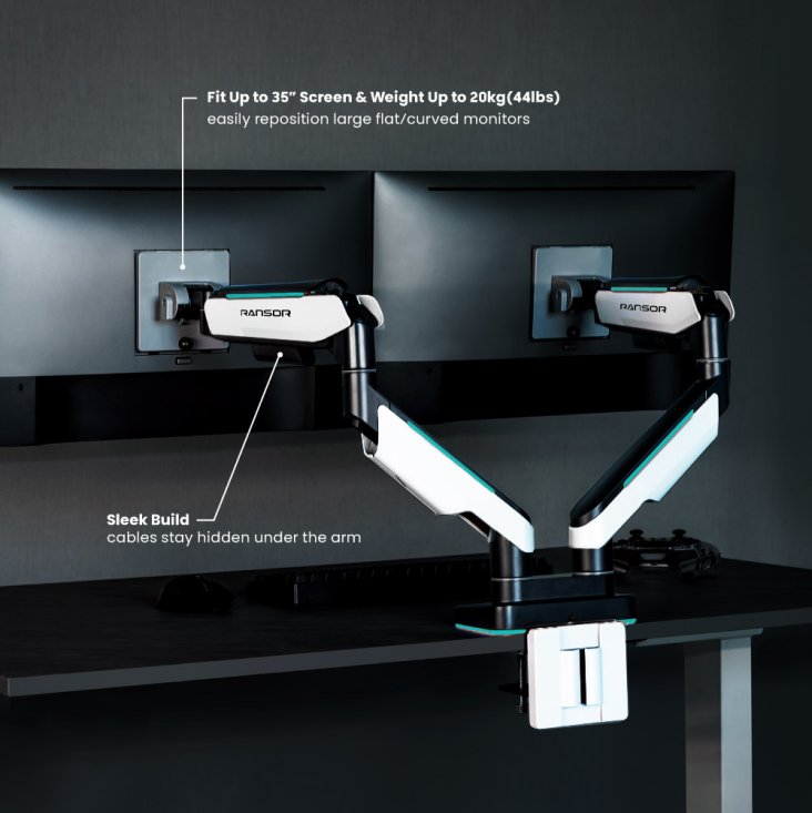 RANSOR® Hecaton V2 Pro Dual Monitor Arm - RNSR-ARM-HV22P-01 — 2