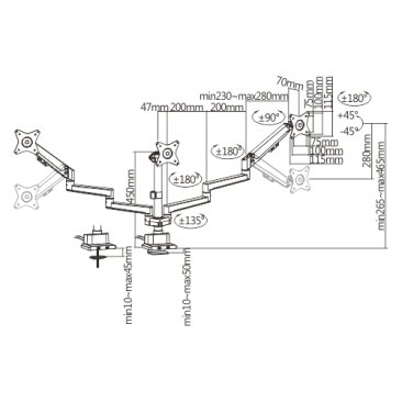 RANSOR® Hecaton V2 Pro Triple Monitor Arm - RNSR-ARM-HV23P-01 — 7