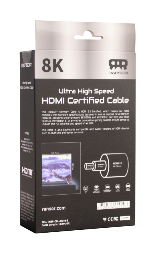 RANSOR® Ultra High Speed 8K HDMI 2.1 Certified Cable- RNSR-CBL-H21183 — 2