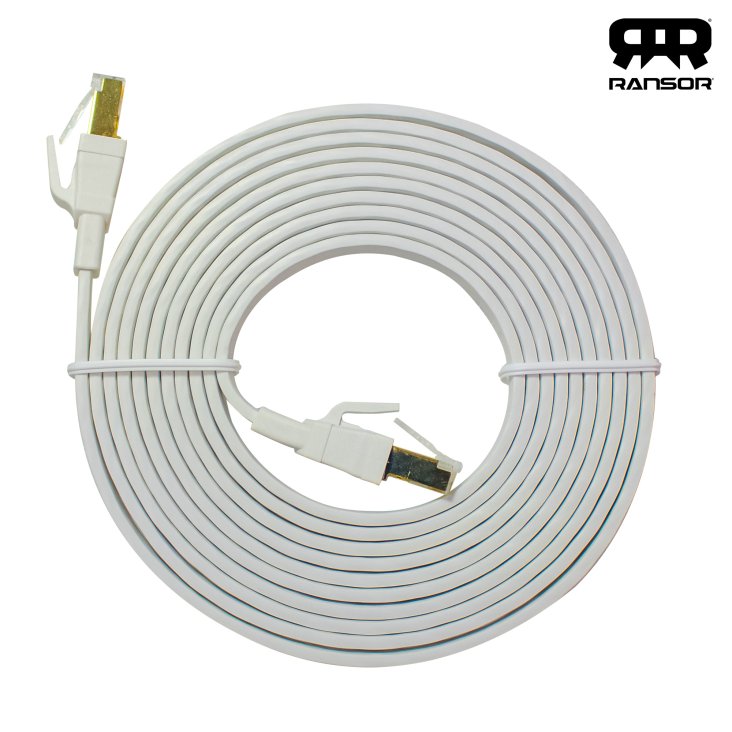 RANSOR® CAT8 3m/10ft Premium Flat Ethernet Cable - White - RNSR-CBL-NF3MW