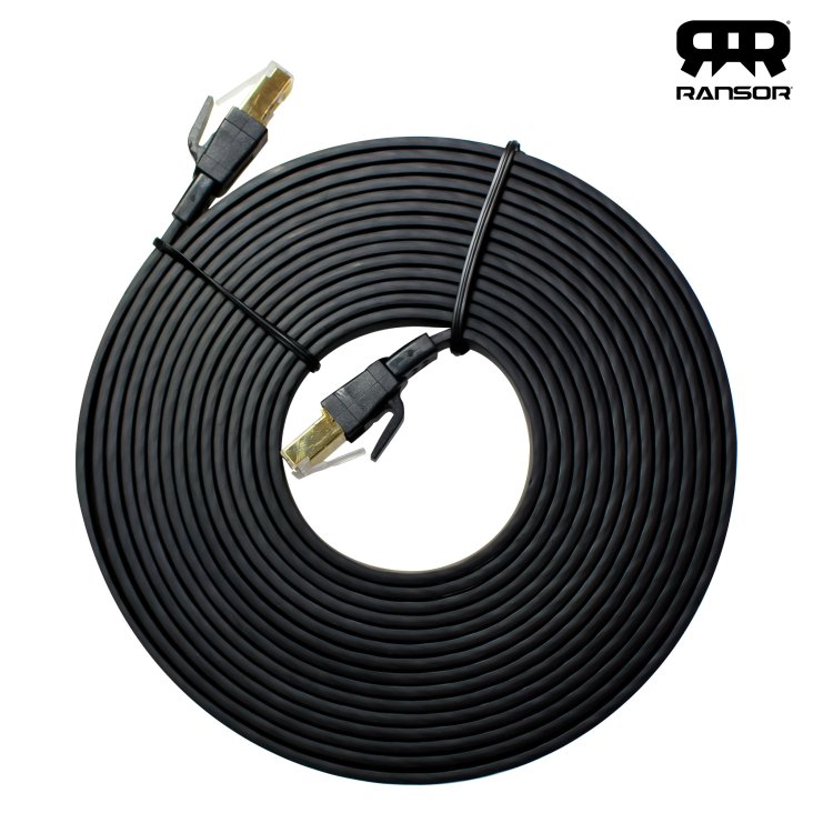 RANSOR® CAT8 5m/15ft Premium Flat Ethernet Cable - Black - RNSR-CBL-NF5MB