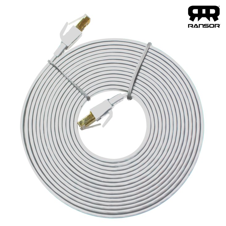 RANSOR® CAT8 5m/15ft Premium Flat Ethernet Cable - White - RNSR-CBL-NF5MW