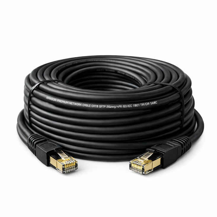 RANSOR® CAT8 15m/49ft Premium Ethernet Cable - Black - RNSR-CBL-NR15MB-02