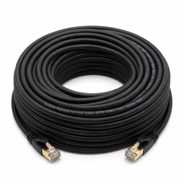 RANSOR® CAT8 20m/65ft Premium Ethernet Cable - Black - RNSR-CBL-NR20MB-02