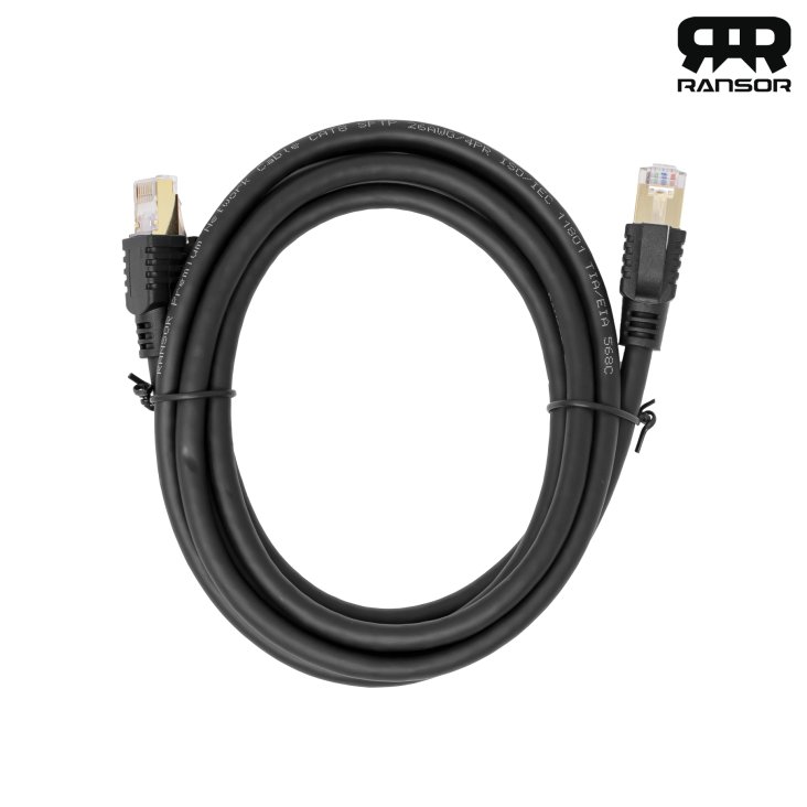 RANSOR® CAT8 2m/6.5ft Premium Round Ethernet Cable - Black - RNSR-CBL-NR2MB