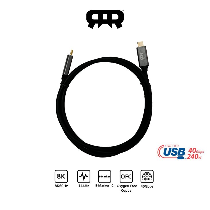 RANSOR® Premium Type C to C 1M/3ft USB4 240W 40Gbps - Black Cable - RNSR-CBL-U4-1M