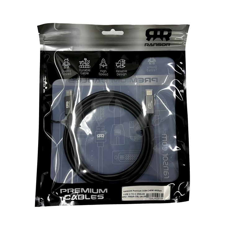 RANSOR® Premium Type C to C 2M/6.5ft USB4 240W 40Gbps - Black Cable — 5