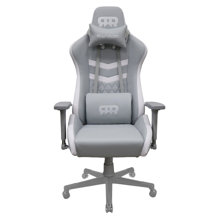 RANSOR® Queen Gaming Chair – Grey & White Leather - RNSR-GC-QENL3-GW-01