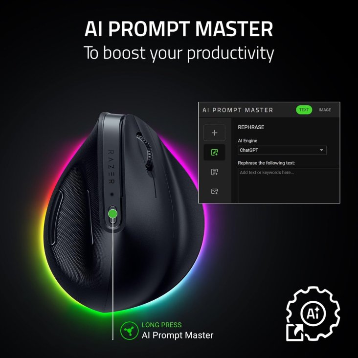 Razer Pro Click V2 Vertical 30K DPI Wireless Ergonomic Vertical Mouse - Black — 3