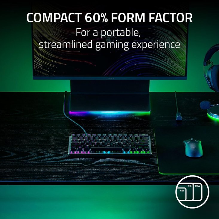 Razer Huntsman V3 Pro Mini 60% Chroma RGB USB-C Gaming Keyboard - Analog-Optical Switches, Black — 9