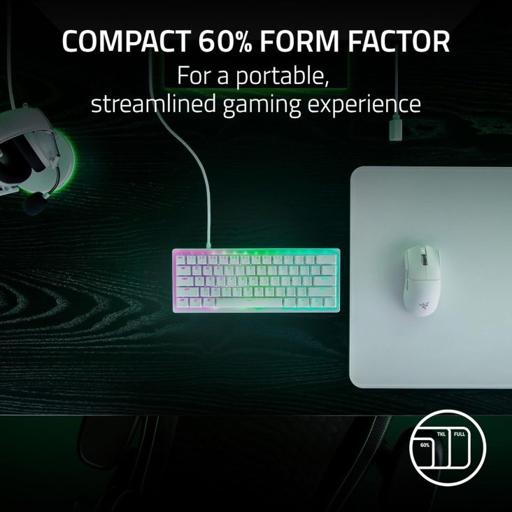 Razer Huntsman V3 Pro Mini 60% Chroma RGB USB-C Gaming Keyboard - Analog-Optical Switches, White — 10