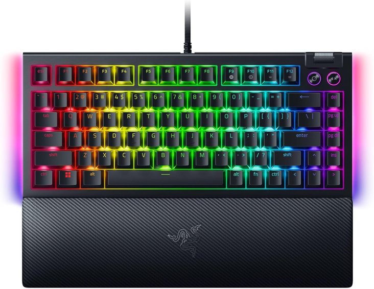 Razer BlackWidow V4 75% Chroma RGB USB-C Mechanical Gaming Keyboard - Orange Switches, Black