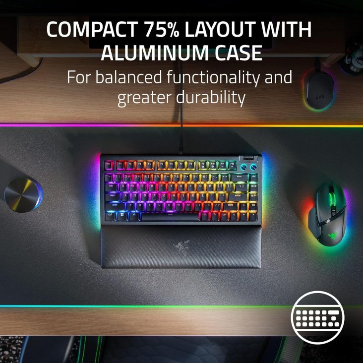 Razer BlackWidow V4 75% Chroma RGB USB-C Mechanical Gaming Keyboard - Orange Switches, Black — 3