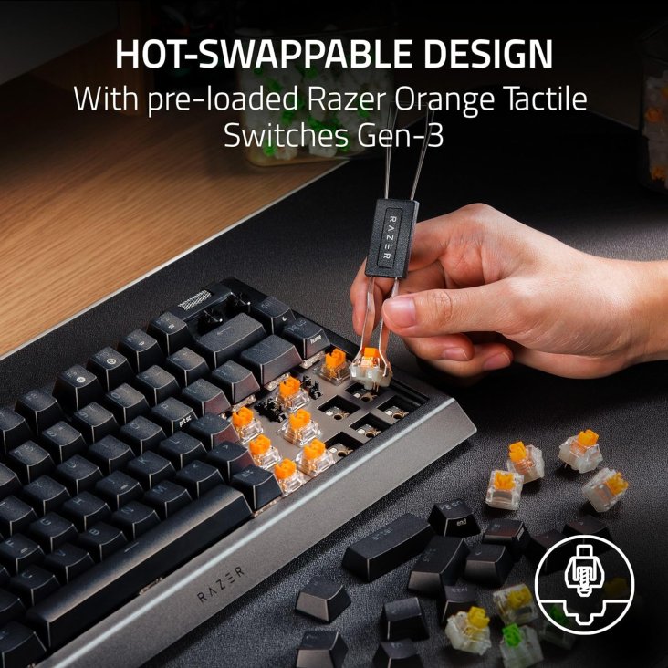 Razer BlackWidow V4 75% Chroma RGB USB-C Mechanical Gaming Keyboard - Orange Switches, White — 2