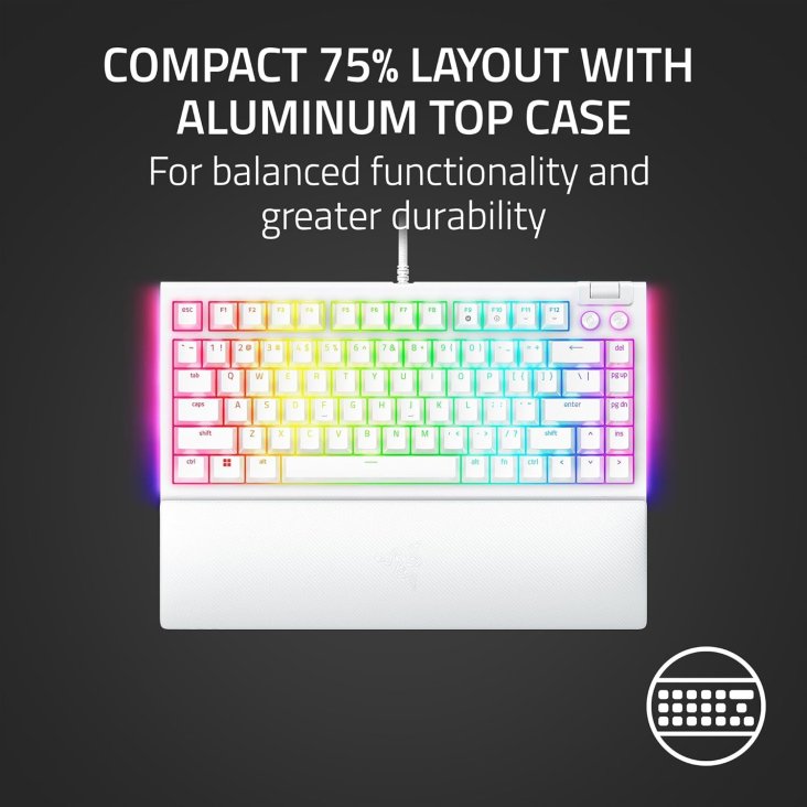 Razer BlackWidow V4 75% Chroma RGB USB-C Mechanical Gaming Keyboard - Orange Switches, White — 3