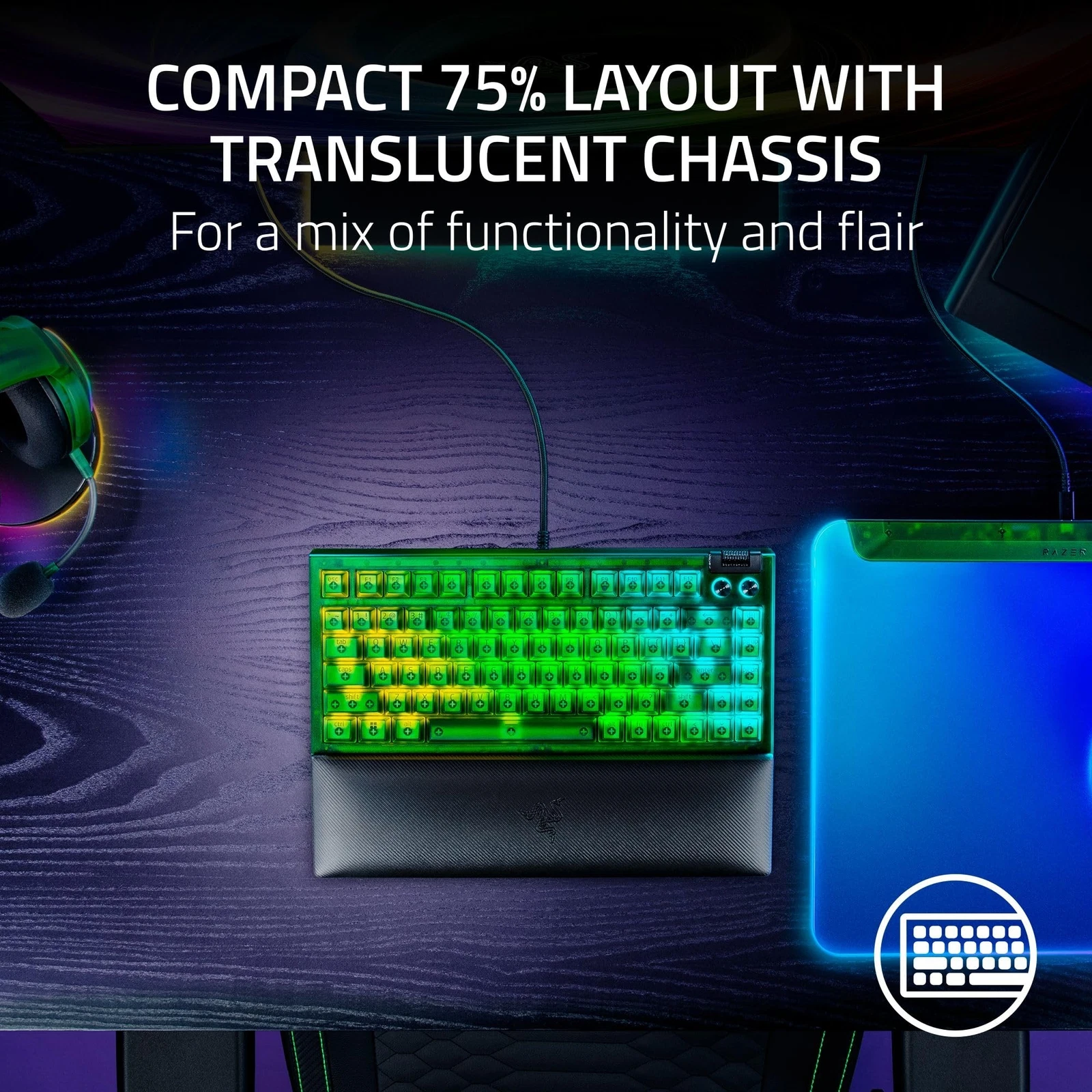 Razer BlackWidow V4 75% Mechanical Gaming Keyboard - Green - RZ03-05003300-R3M1 — 7