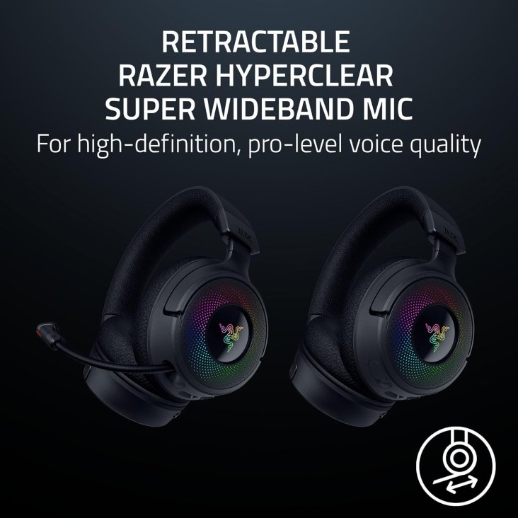 Razer Kraken V4 Gaming Headset - Retractable Mic, Wireless, Black — 3