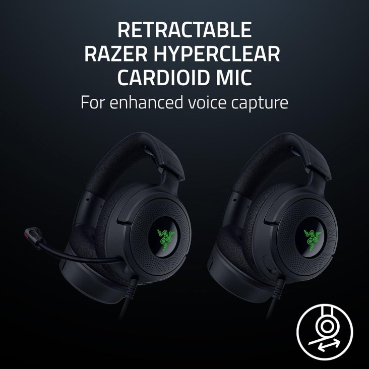 Razer Kraken V4 X Gaming Headset - Retractable Mic, USB-C Wired (USB-A Adapter), Black — 3
