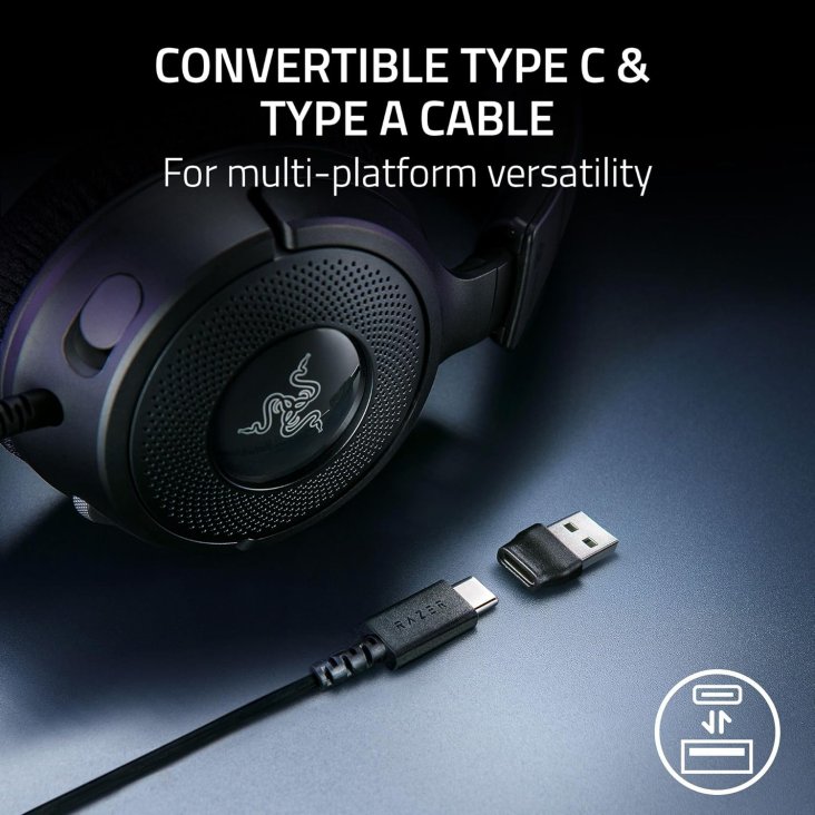 Razer Kraken V4 X Gaming Headset - Retractable Mic, USB-C Wired (USB-A Adapter), Black — 6