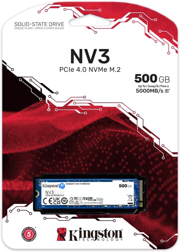 Kingston NV3 500GB M.2 2280 NVMe SSD, PCIe 4.0 Gen 4x4, Up to 5000 MB/s - SNV3S/500G — 4