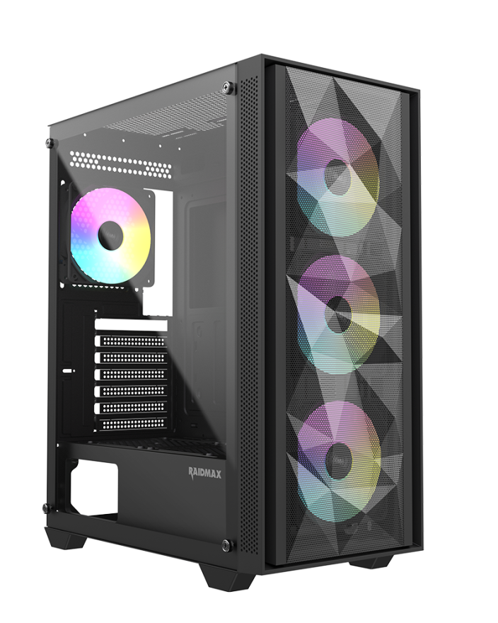 RAIDMAX Vector V217 ATX Mid Tower Mesh Gaming PC Case With ARGB Fans - Black - V217TBS