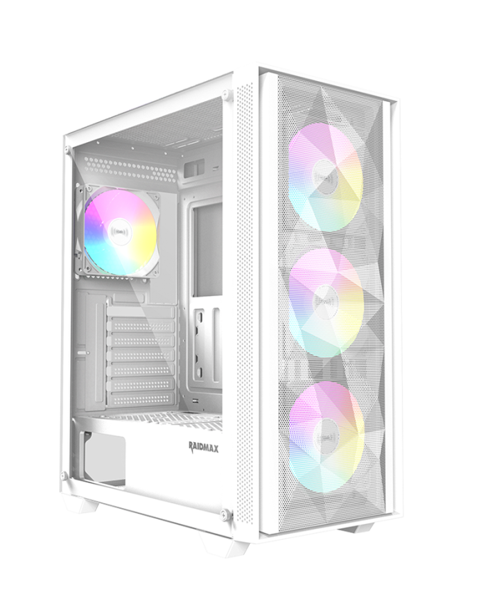 RAIDMAX Vector V217 ATX Mid Tower Mesh Gaming PC Case With ARGB Fans - White - V217TWF