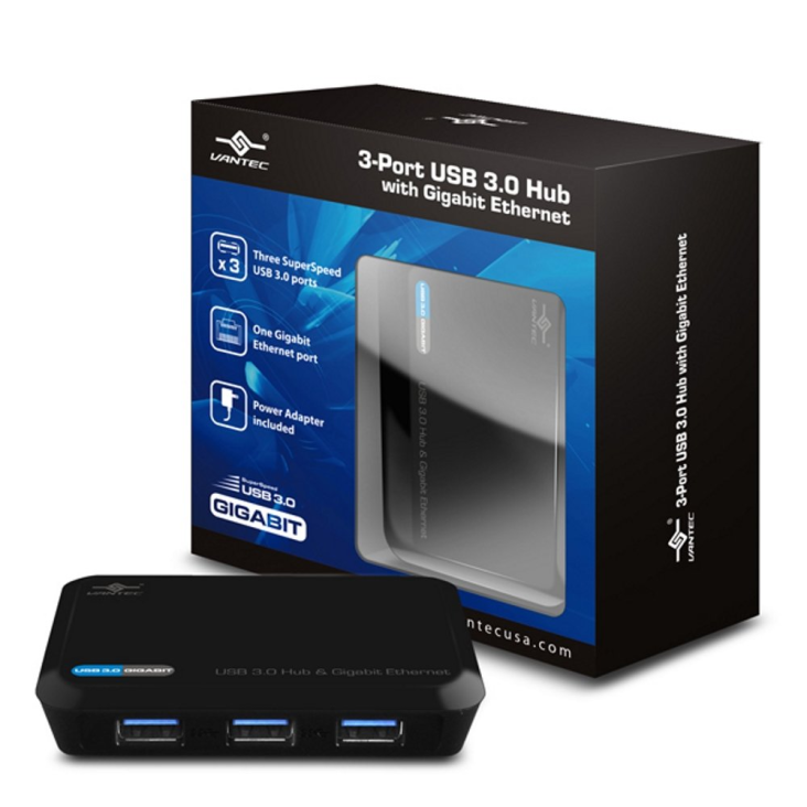 Vantec UGT-MH330GNA 3-Port USB 3.0 Hub with Gigabit Ethernet Port - VANTEC UGT-MH330GNA