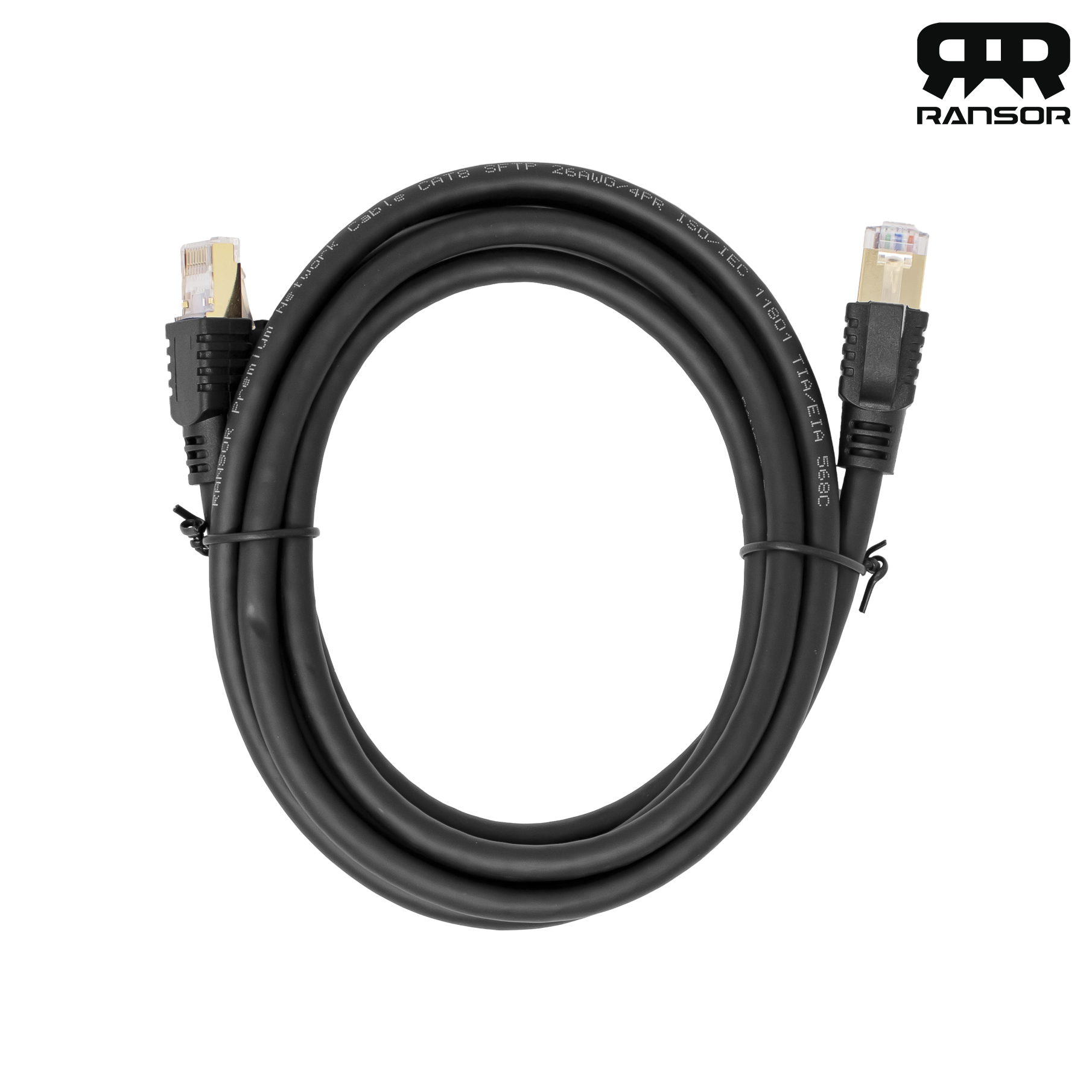 RANSOR® CAT8 2m/6.5ft Premium Round Ethernet Cable - Black - RNSR-CBL-NR2MB — 6
