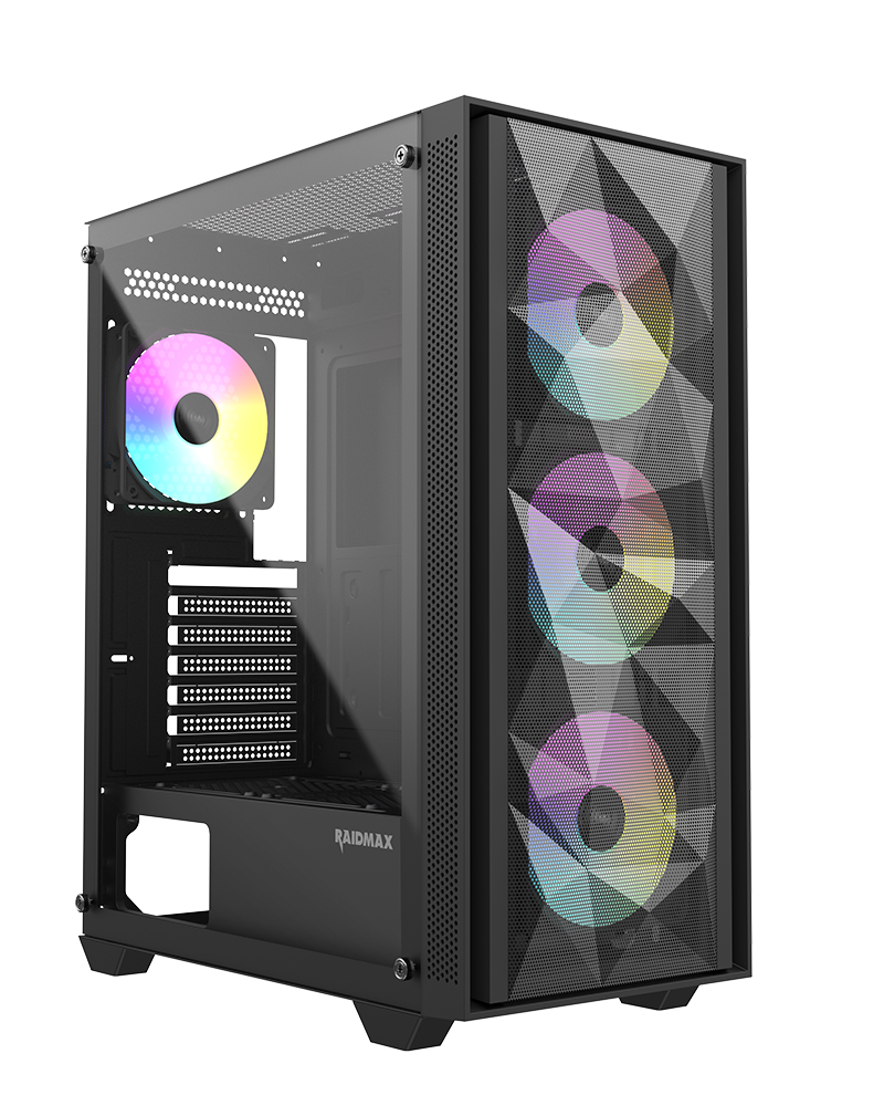 RAIDMAX Vector V217 ATX Mid Tower Mesh Gaming PC Case With ARGB Fans - Black - V217TBS — 5